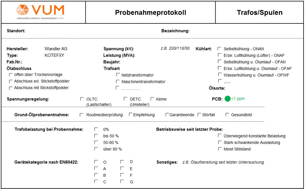 vum_isolieroeldatenbank1 Blick in ein Probenahmeprotokoll der Isolieröldatenbank